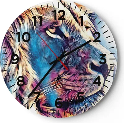 Produktbild von Wanduhr - Rund - Glasuhr - Löwe Mähne Märchen - 30x30cm - Schleichendes Uhrwerk - Lautlos - zum Aufhängen bereit - Dekoration Modern - Wanddekoration aus Glas - C4AR30x30-4713