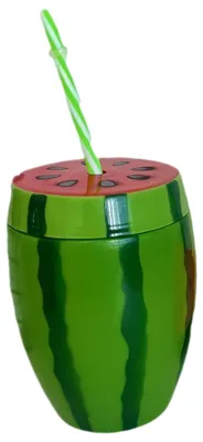 Produktbild von Wassermelonenbecher mit Deckel und Strohhalm, wiederverwendbare Trinkbecher aus Kunststoff in Wassermelonenform, lustiges Frucht-Trinkgeschirr für Partys, Picknicks und Sommerveranstaltungen.