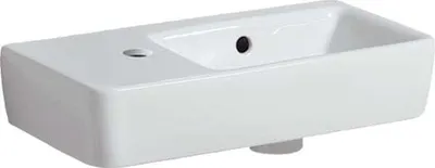 Produktbild von Geberit Handwaschbecken RENOVA COMPACT 500 x 250 mm, mit Überlauf, Ablagefläche links, Hahnloch links weiß