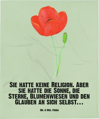 Produktbild von Mr. & Mrs. Panda Babydecke Blume Mohnblume - Blattgrün - Geschenk, Kinderdecke, Fleecedecke, Schmusedecke, Motivation, Selbstliebe, Mohn, Plaid, Respekt, Garten, Religion