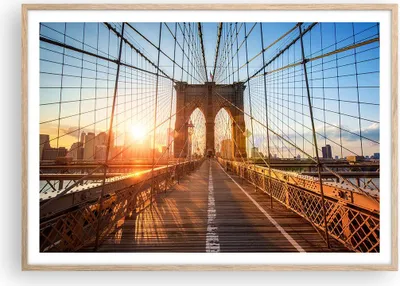 Produktbild von Gerahmtes Poster - Rahmen in heller Eiche - New York Brücke - 100x70 cm - Wand Bild - Wanddeko - Wandbilder - Wandposter - Bilderrahmen - Bilder - Kunstdruck - Wandbild - P2NAA100x70-3707