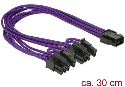 Image de Delock 83704 Stromkabel Delock 6pin PCIe -> 2x 8pin Bu/St 0.30m Textilman