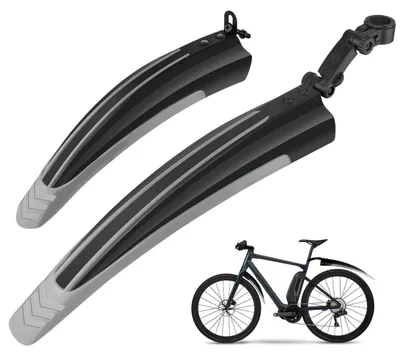 Obrázok produktu pre Sada blatníkov na bicykel, nastaviteľná, univerzálna, predná a zadná, vhodná pre horské bicykle a mestské bicykle, veľkosť kolies 20-26 palcov, farba: sivá