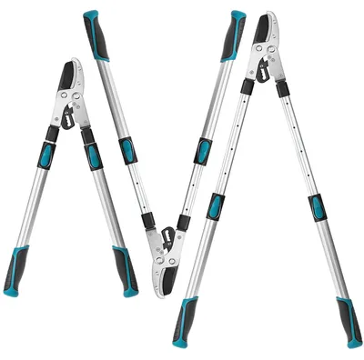 Obrázek produktu pro Nůžky na větve – teleskopické nůžky s kovadlinou – délka rukojeti 70–100 cm – délka řezu 8 cm – ocelová čepel – hliníková rukojeť – šedá