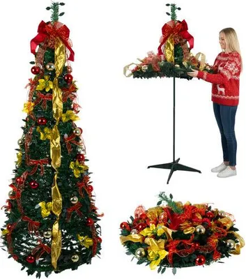 Image de Sapin de Noël artificiel pliable de 1,80 m avec décorations