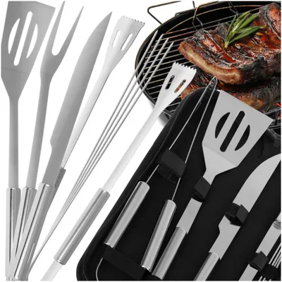 Produktbild von ASATO® Grillzubehör Set 9-in-1 – Edelstahl, im Etui, Spieße, Grillzange, Professionelles Set