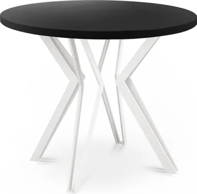 Produktbild von Runder Tisch für das Esszimmer - 100 oder 120 cm Durchmesser - Ausziehbarer Tisch mit Pulverbeschichteten Weißen Metallbeinen - Industriestil - 100 cm - Schwarz