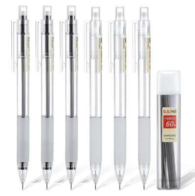 Produktbild von Druckbleistift Set 0,5 mm Schwarz/Weiß 6 Stück mit 60 Ersatzminen HB