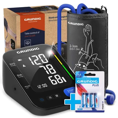 Produktbild von GRUNDIG Blutdruckmessgerät Oberarm - hochpräzise - einfachste Bedienung - perfekt ablesbar - Herzrhythmusstörungen Erkennung - Risikobewertung - Manschettensitzkontrolle (inkl. Batterien)