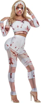 Productafbeelding van Bloedig mooi patiëntenkostuum, 2-delig, voor Halloween en carnaval. Maat: L