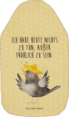 Produktbild von Mr. & Mrs. Panda Wärmekissen Rabe Sombrero - Gelb Pastell - Geschenk, Wärmflasche, Wärmflaschen, warmwasserbeutel, Lustige Sprüche, Spruch Positiv, Motivation, Vogel