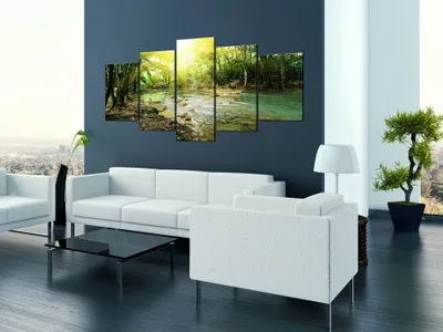 Produktbild von Akustikbild See Wald 200x100 cm Bilder Akustikschaum Hochleistungsschallabsorber Schallschutz Leinwand 5 tlg Wandbild Raumakustik Schalldämmung c-B-0034-b-m