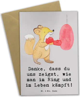 Produktbild von Mr. & Mrs. Panda Klappkarte Boxen Trainerin - Grau Pastell - Geschenk, Boxtrainingsanleitung, Coaching, osterkarte, Grußkarte, Grußkarten, hochzeitskarten, Danksagung