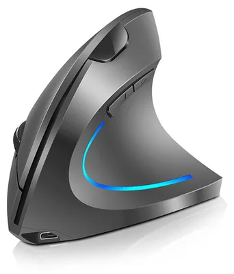 Obrázek produktu pro Bezdrátová vertikální myš 2,4 GHz, dobíjecí, ergonomická, 3 nastavitelné úrovně rychlosti pohybu, RGB světelný efekt, Plug & Play, šedá