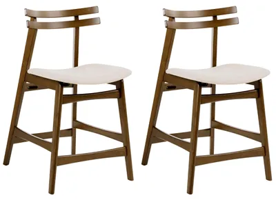 Produktbild von BELIANI Barstuhl 2er Set Braun u. Cremeweiß Holz mit Polstersitz Rückenlehne Fußstütze ohne Armlehnen Retro-Design Tresenstuhl Küchenstuhl