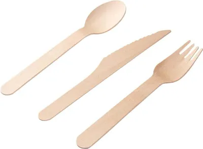 Produktbild von Einwegbesteck Holzbesteck Set, Holzbesteck 150 Stück (50 Holzmesser, 50 Holzgabeln, 50 Holzlöffel)