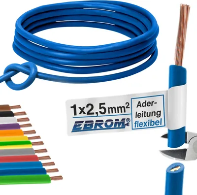 Produktbild von Aderleitung Verdrahtungsleitung - Einzelader flexibel - PVC Leitung - H07V-K 2,5 mm² - Farbe: dunkelblau - viele Längen in 5 Meter-Schritten lieferbar, Ihre Länge: nach Auswahl