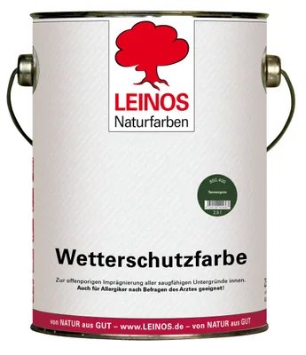Produktbild von LEINOS Wetterschutzfarbe Tannengrün 2,5 l für Holz außen, auf Naturölbasis