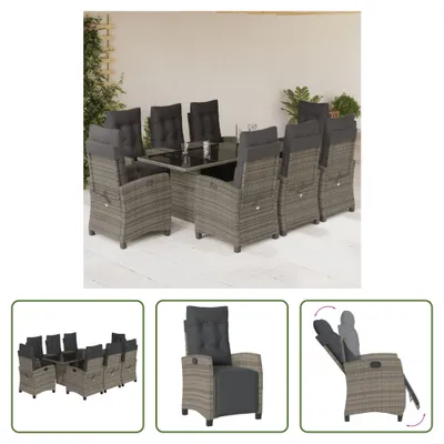 Produktbild von The Living Store 9-tlg. Garten-Essgruppe mit Kissen Grau Poly Rattan
