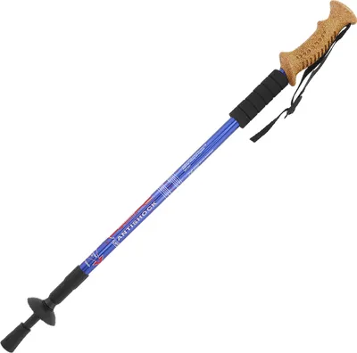 Produktbild von MidGard Nordic Walking Stock Teleskop Antischock Wanderstöcke aus Aluminiumlegierung mit Korkgriff & Dämpfung verstellbar in der Länge 65-135 cm Blau 1 Stk.