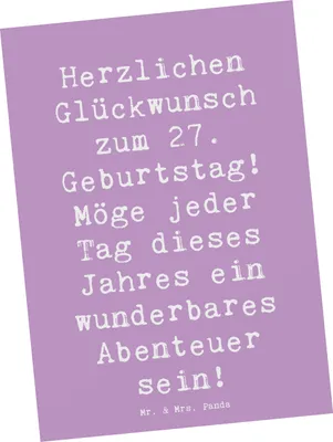 Produktbild von Mr. & Mrs. Panda Grußkarte Spruch 27. Geburtstag Abenteuer - Lavendeltraum - Geschenk, Postkarten, Herzlichen Glückwunsch zum, handgefertigte Geschenke, Ansichtskarte