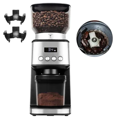 Produktbild von Elektrische Kaffeemühle für Siebträger – Präzise & Profi, 51 Mahlgrade, Edelstahl-Kegelmahlwerk, Antistatik, 160 W, für Espresso, Filter&French Press