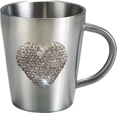 Produktbild von Kaffeetasse, herzförmiger Strass-Wasserbecher, Edelstahl-Kunstkristallbecher für Heißgetränke, Teetrinker, unverzichtbares Geschenk für Kaffeeliebhaber