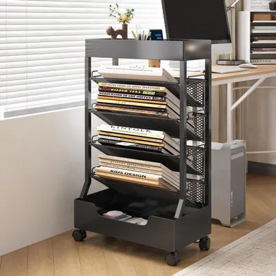 Produktbild von Famanu Mobile Bücherregal mit Rollen - Kompakter, rollender Bücherwagen