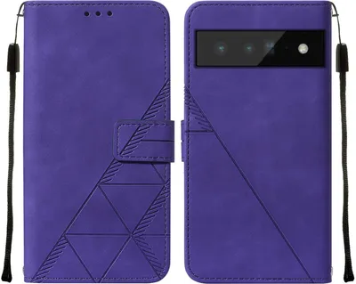 Produktbild von Google Pixel 6 Pro Hülle, Schlank Prägung Flip Leder Kartenfächer Schutzhülle mit Ständer für Google Pixel 6 Pro Lila