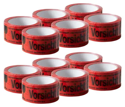 Produktbild von 12x Klebeband " Vorsicht Glas " Packband rot Paketband PP 48 mm x 66 m Paket Band