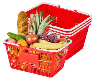 Image de Panier à provisions VEVOR, 4 pièces, 21 L, panier à porter en plastique PE avec poignées, panier universel empilable, panier en plastique, portable pour la nourriture, le commerce de détail, les magasins, les supermarchés, l'utilisation à domicile, rouge