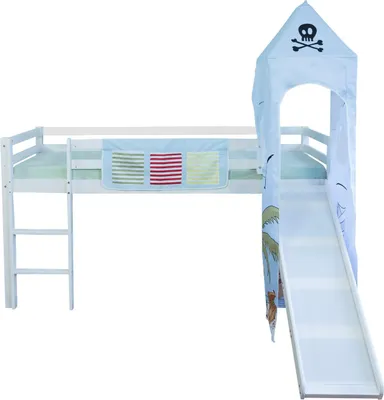 Produktbild von Homestyle4u Hochbett 90x200 Kinder mit Rutsche Turm Spielbett Holz Rausfallschutz Pirat Junge