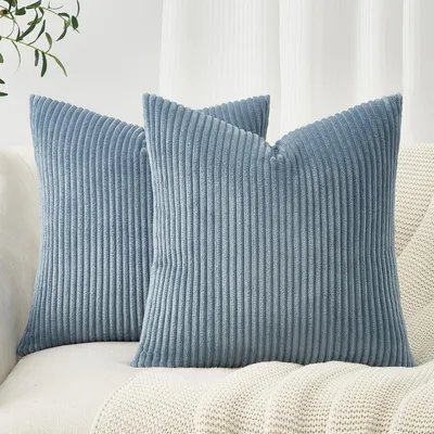 Produktbild von Kissenbezüge 50x50 cm Hellblau Kordsamt Gestreift 2er Set