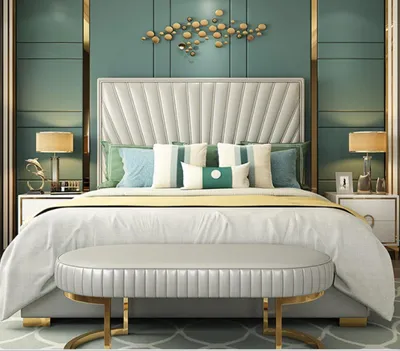 Produktbild von Bett Polster Design Luxus Doppel Hotel Betten Schlaf Zimmer Leder 180x200cm Neu