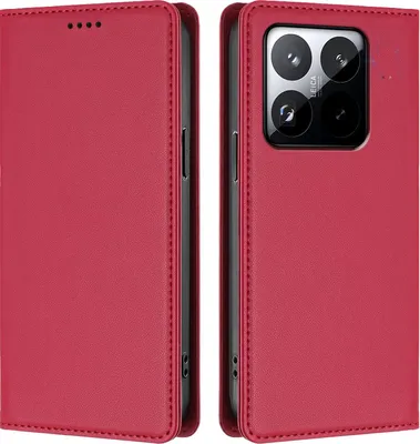 Image de Étui en cuir pour Xiaomi 15T, étui à rabat magnétique en cuirPolyuréthaneavec support, rouge