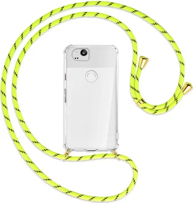 Produktbild von Handykette Backcover-Schutzhülle mit Band (Metall goldfarben) für Google Pixel 2 XL - neongelb