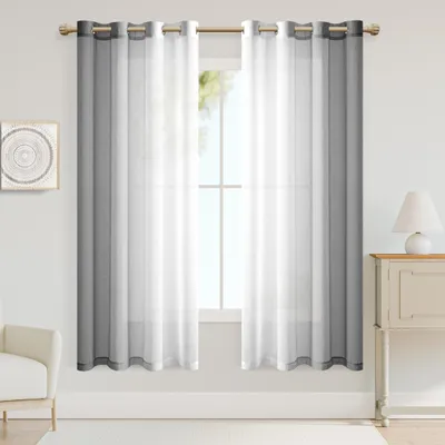 Voile-Vorhang mit Farbverlauf, 160x140 cm, Grau, 2er-Set