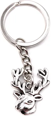 Produktbild von Onwomania Schlüsselanhänger Keychain Silber Metall Hirsch kopf Reh Elch Geweih Trophäe