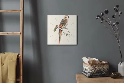 Produktbild von Coloray Hodiny Unikátní 30x30 cm  Tiché hodiny Pro obývací pokoj a kuchyň Nástěnné hodiny Plátno Bílé ručičky hodin - Větev zvířat ptáků