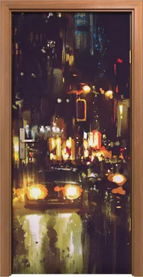 Produktbild von Türposter 90x200 cm Türaufkleber Türtapete Türfolie Klebefolie Malerei Nachtstraße mit bunte Lichtern
