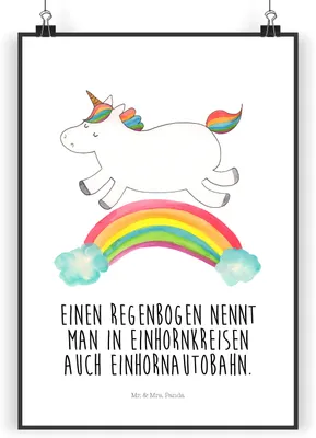 Produktbild von Mr. & Mrs. Panda Bild Einhorn Regenbogen DIN A5 - Weiß - Geschenk, Wanddekoration, Deko, Erwachsenwerden, drucke, Wandbild, Unicorn, Glitzer, Einhornpower, Kunstdruck