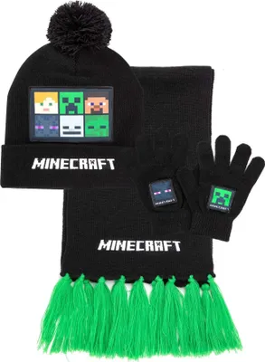 Obrázok produktu pre Minecraft - Súprava čiapky, šálu a rukavíc pre deti NS6582 (jedna veľkosť) (čierna/zelená)
