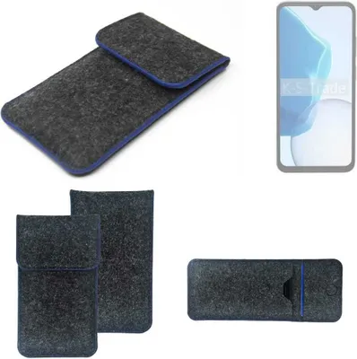 Produktbild von K-S-Trade Handy-Hülle Schutz-Hülle kompatibel mit Doogee N55 Filztasche Pouch Tasche Case Sleeve Filzhülle dunkelgrau, blauer Rand