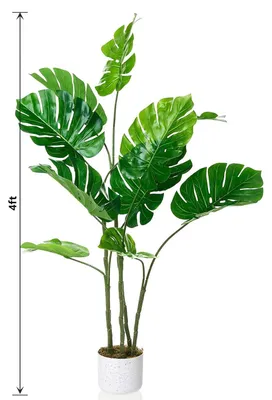 Obrázek produktu pro Umělá rostlina Monstera v květináči - 120 cm, umělá rostlina, realistická pokojová rostlina, podlahová rostlina vhodná do obývacího pokoje a kanceláře, nenáročná dekorace, zelená Monstera 120 cm