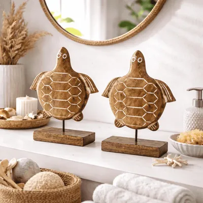 Produktbild von Dekofigur Schildkröte 2er Set Figur Tischdeko Holz Maritime Deko Mangoholz