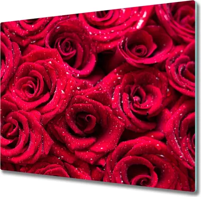 Produktbild von Glas Herdabdeckplatte 60x52 cm Spritzschutz Glasabdeckplatte Schneidebrett Tropfen auf Rosen