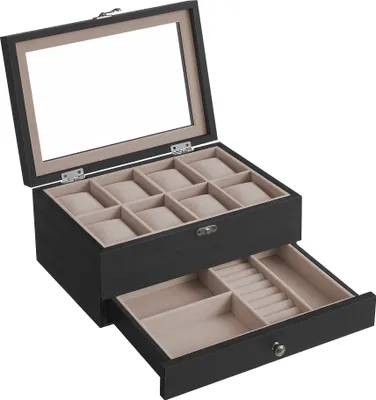 Produktbild von SONGMICS Uhrenbox Uhrenkasten, mit 8 Fächern, aus Massivholz, Glasdeckel