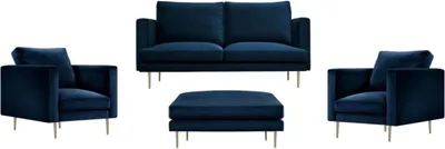 Immagine prodotto di Divano gruppo seduta poltrona sgabello arredo tessuto blu biposto soggiorno nuovo