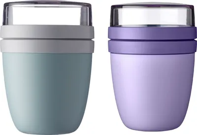 Produktbild von Mepal 2 x Lunchpot Ellipse, 500ml, Polypropyleen (PP), PCTG, Nordic Green/Vivid Lilac, 11 x 11 x 15 cm