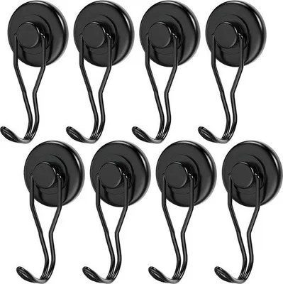 Zdjęcie produktu dla Magnesy neodymowe obracające się o 360 stopni z haczykami, 8 sztuk, wersja Heavy Duty, średnica 32 mm